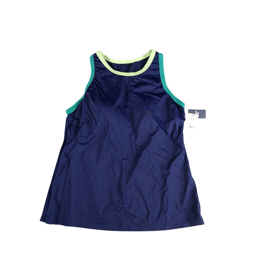 Lands End Swim Top Womens XL Size 18 Blue Green Accent Tank Tankini NWT